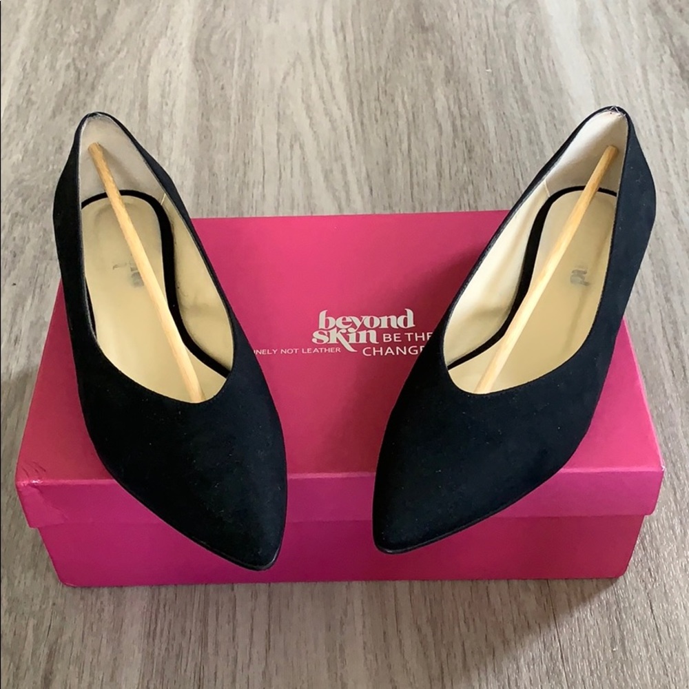 Beyond Skin Opal Black Vegan Suede V-Cut Flats